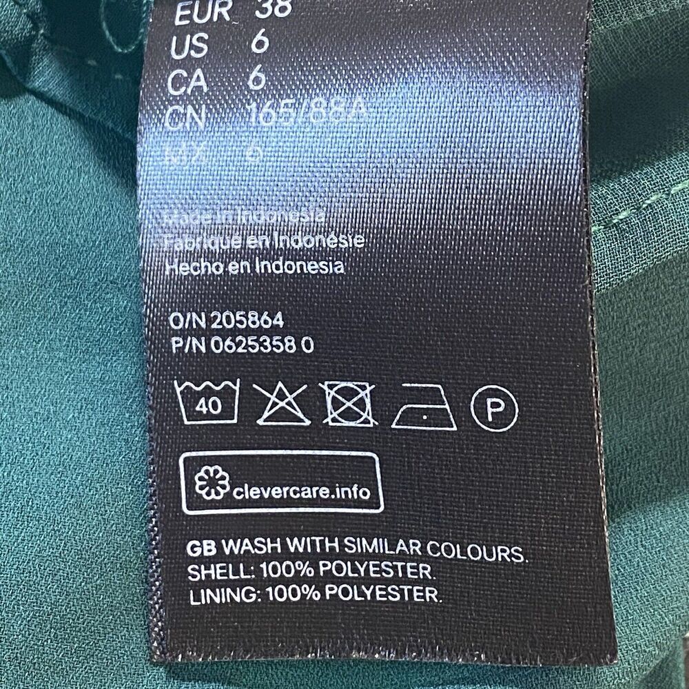 H&M Women's Slip Dress Lined Size 6 Green Sleeveless Sheer RN101255 - Picture 7 of 7